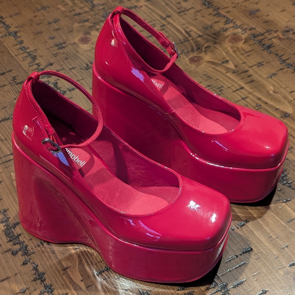 Jeffrey Campbell sz.7.5 Yazmin Wedge Platform Shoe In Red Patent - Picture 3 of 13